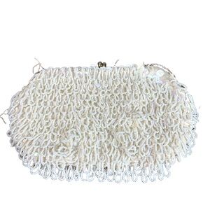 Vintage Ohrbach’s Beaded Evening Clutch Hong Kong White Looped Beads